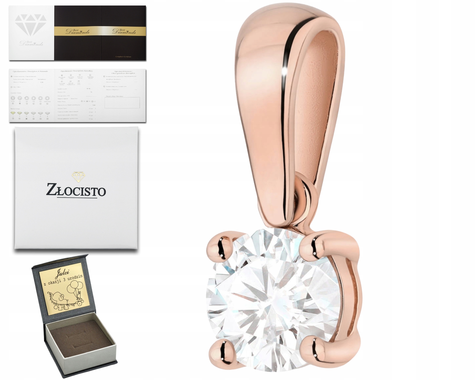 Elegantní Přívěšek S Diamanty 585 Dárek Dárkové Gravírování, Gravírování Zlato