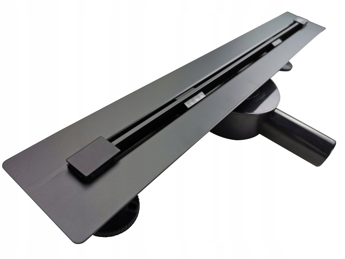 Podlahový lineárny odtok 80 cm, čierny, sprchový, Slim, otočný sifón, oceľ