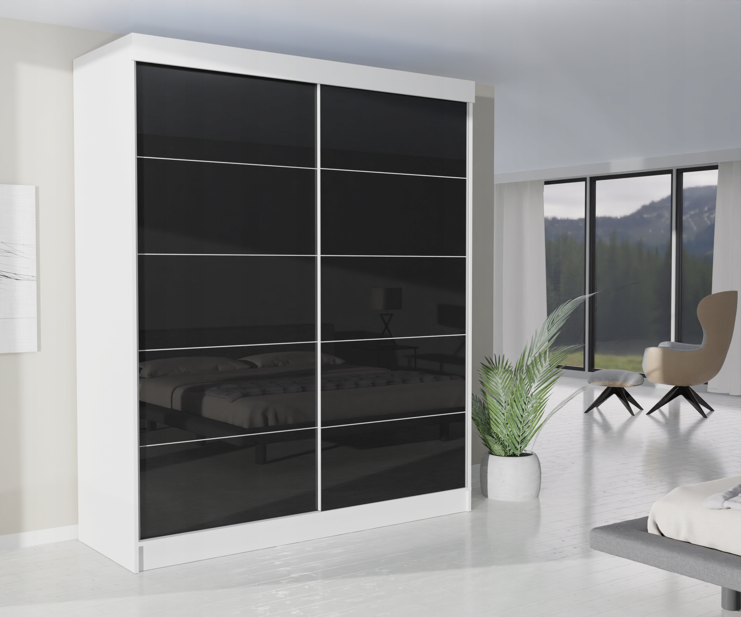 SZAFA PRZESUWNA GARDEROBA - BERNO 2D 140CM BIAŁA PRZESUWNA LUSTRO PŁYTA Wykończenie matowe