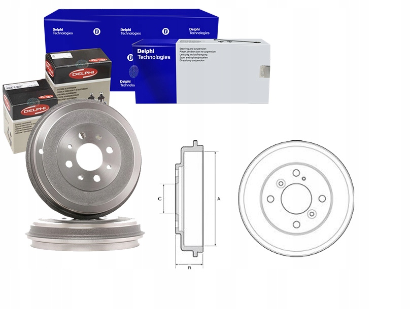 DELBF525/RS5 - DELPHI ЗАДНІ ГАЛЬМІВНІ БАРАБАНИ FORD FIESTA VI 1.0-1.6 D