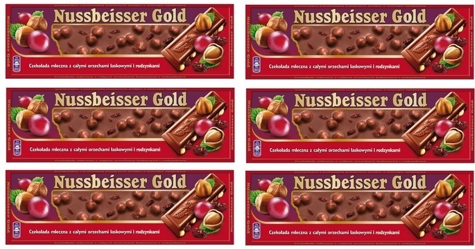 6x 220g Nussbeisser Czekolada mleczna orzechy rodzynki Pół Kartonu