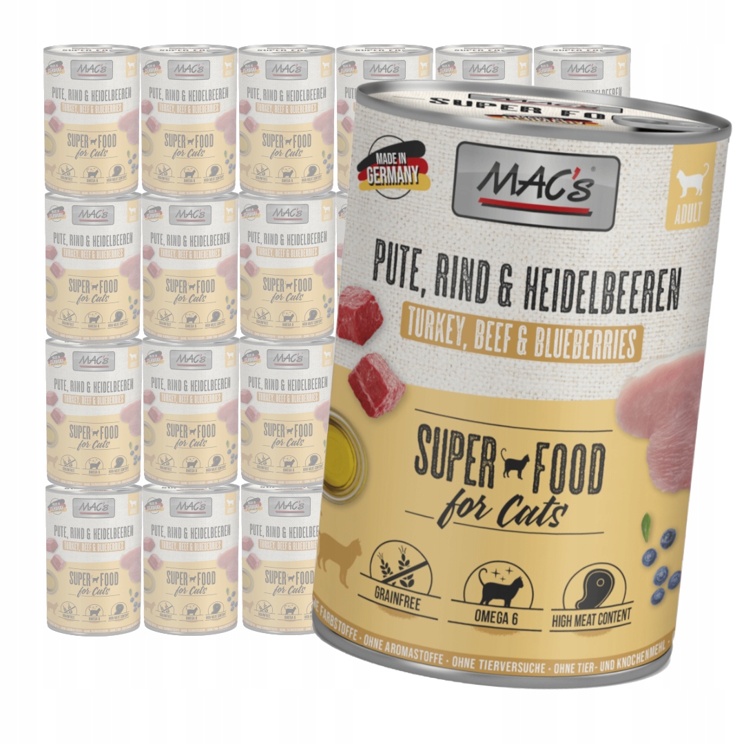 Levně MAC's Cat Mokré Krmivo Pro Kočky Krůta Hovězí borůvky 24 x 400 g