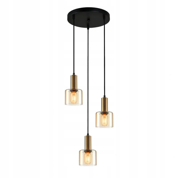 Závesná lampa trojitá čierna, sklenené čajové tienidlá, okrúhla, 3 body Italux