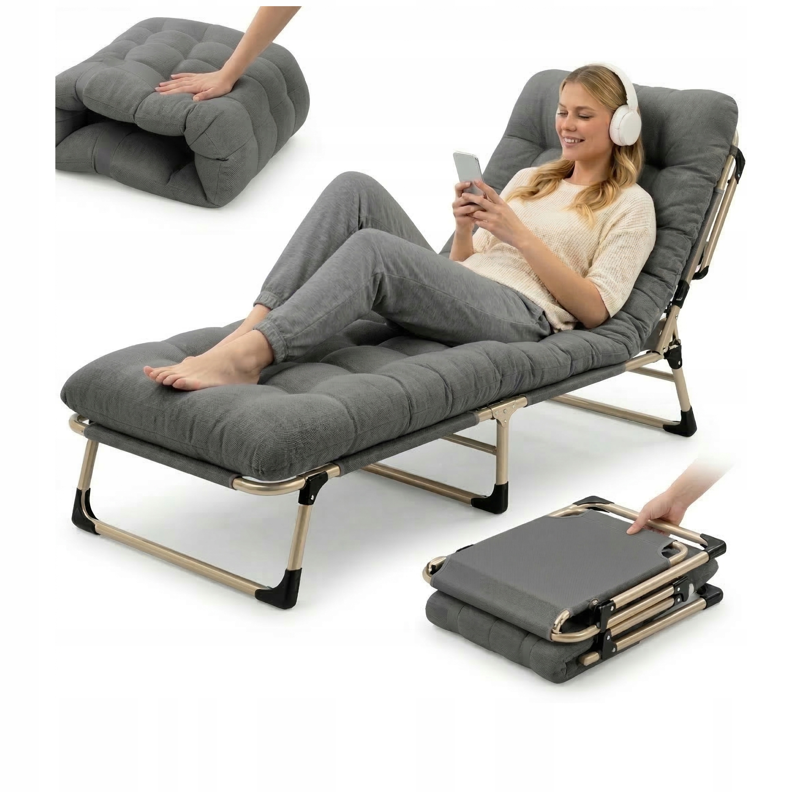 Łóżko Polowe składane campingowe GPB-150 materac poduszka stabilne