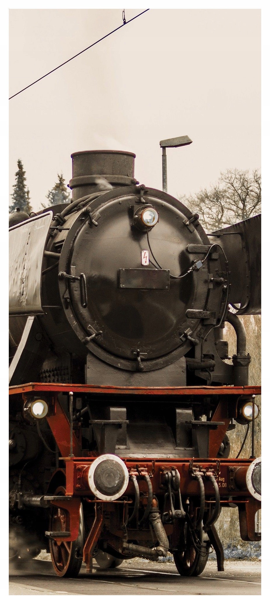 Samolepka Fototapeta Retro vlak lokomotiva na zeď nástupiště 91x211