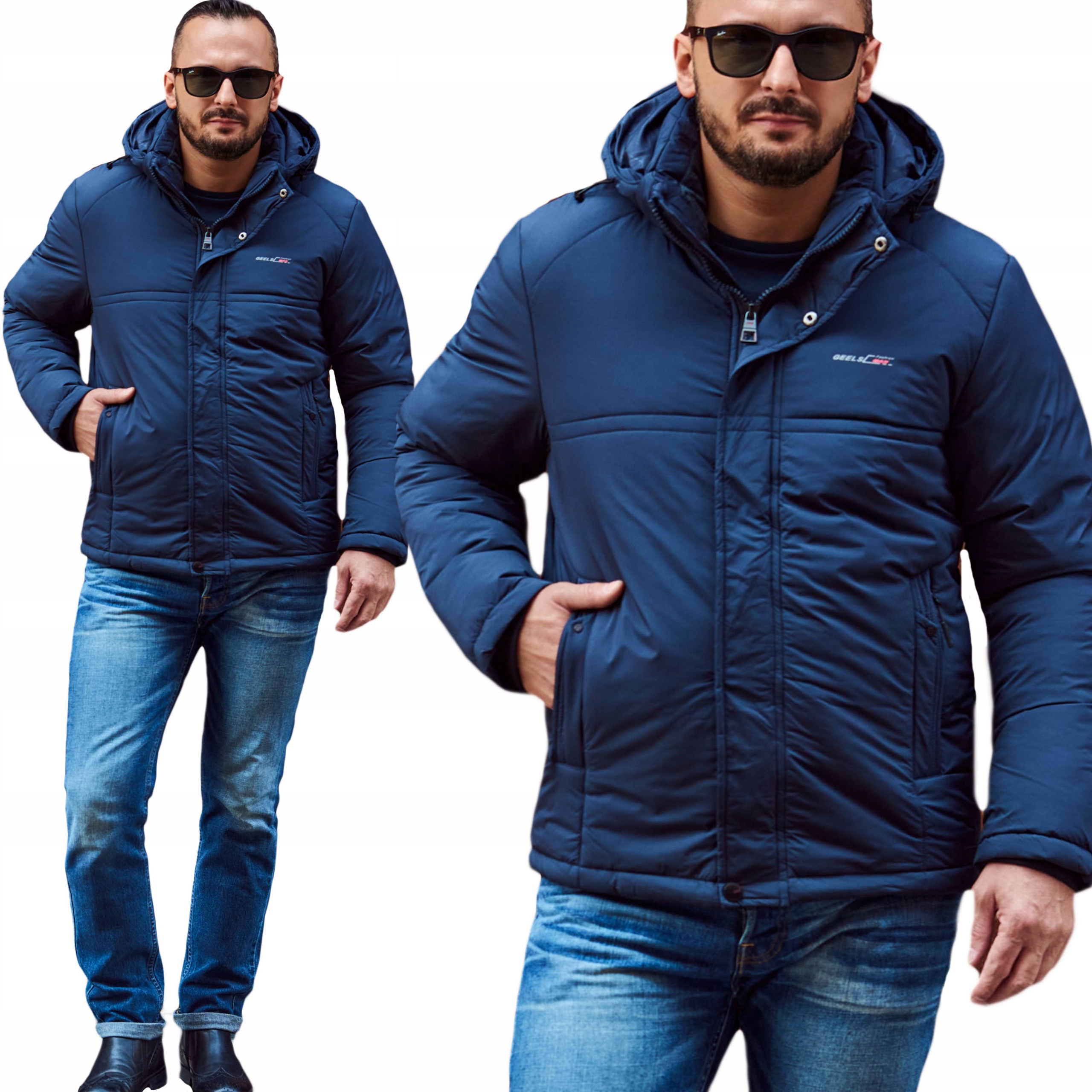 Pánská Zimní Prošívaná Teplá Péřová Bunda s kapucí tmavě modrá Gl MP61 M