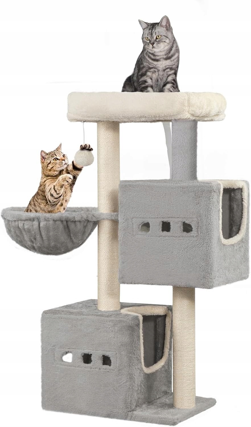 Levně Škrabadlo Nízké Pro Kočky Černošedé Plyšové míčky Sisal Domeček Pro Kočky