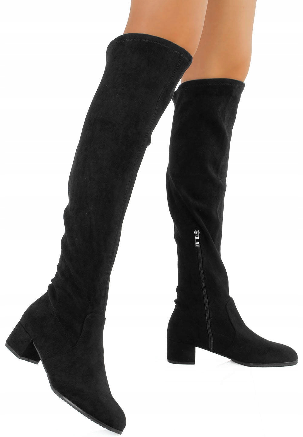 KOZAKI NA NISKI SŁUPKU CZARNE OCIEPLANE ZAMSZOWE 3 Kolekcja jesień/zima