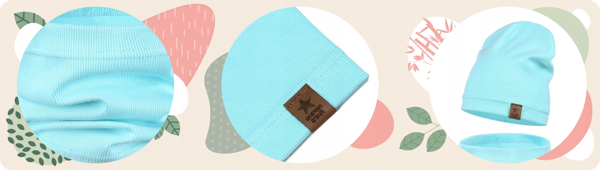 KOMPLET DZIECIĘCY BAWEŁNIANY CZAPKA KOMIN NA JESIEŃ ZIMĘ TURKUSOWY 40-46 Odcień turkusowy