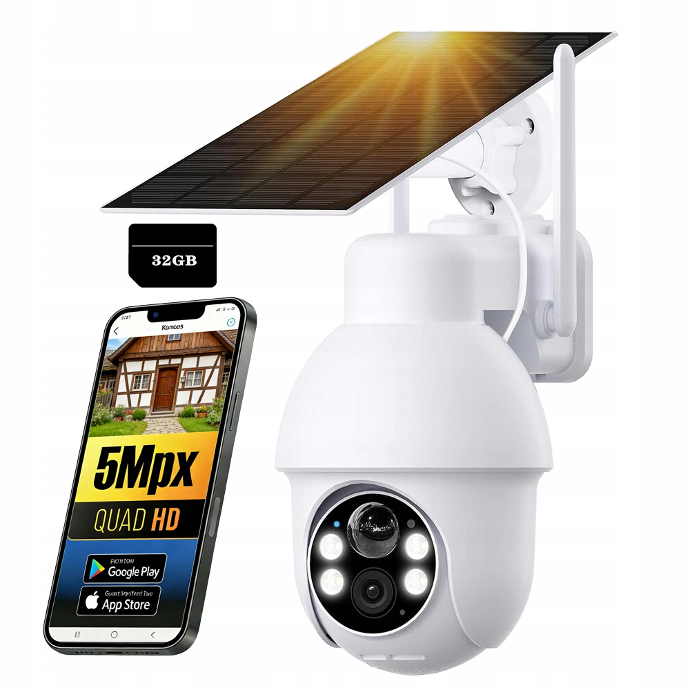 Wifi 5MP 2K venkovní otočná bezdrátová solární kamera s 32GB kartou
