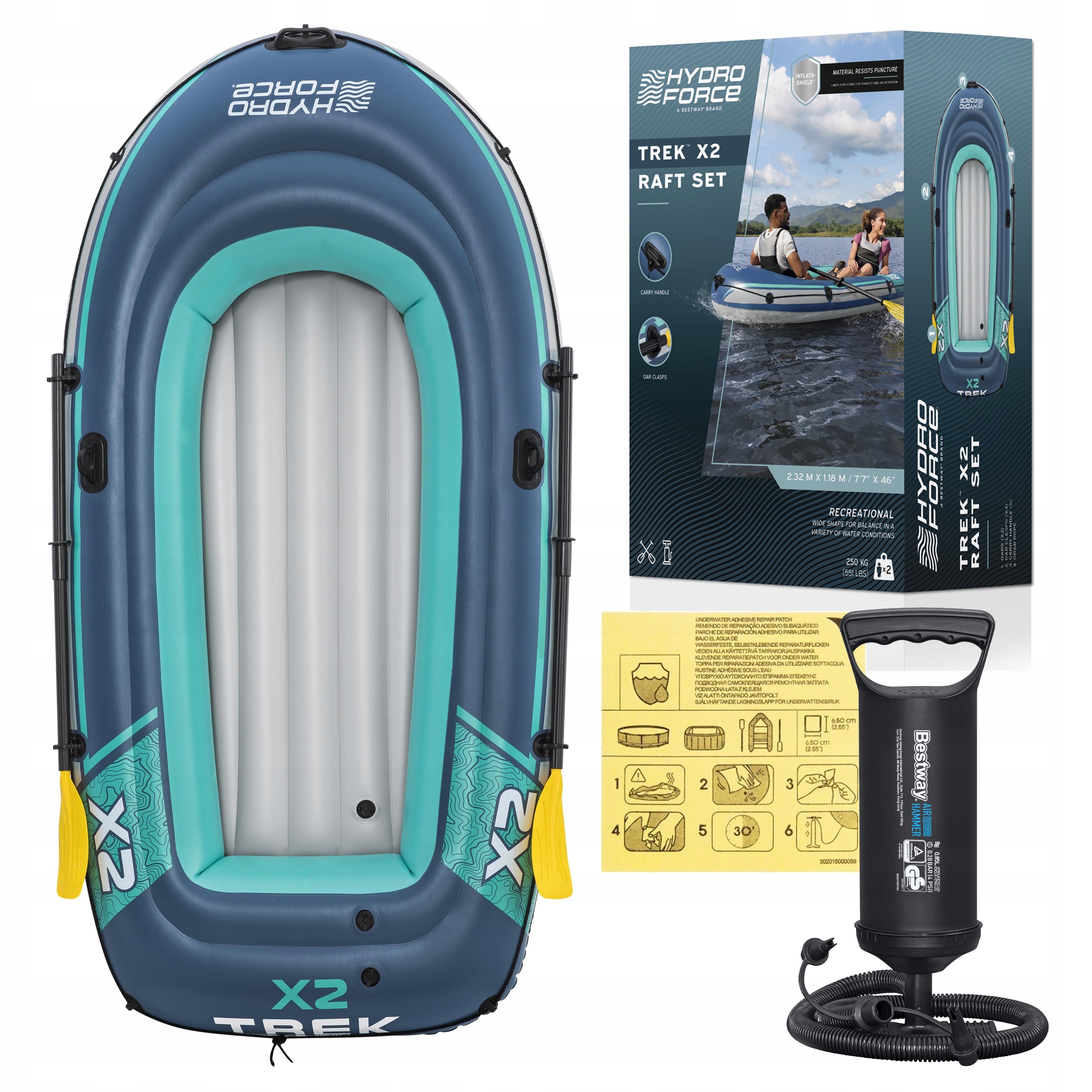 Matrace Pro Plavání Raft Nafukovací Bestway 232 CM Pumpička na veslo do člunu