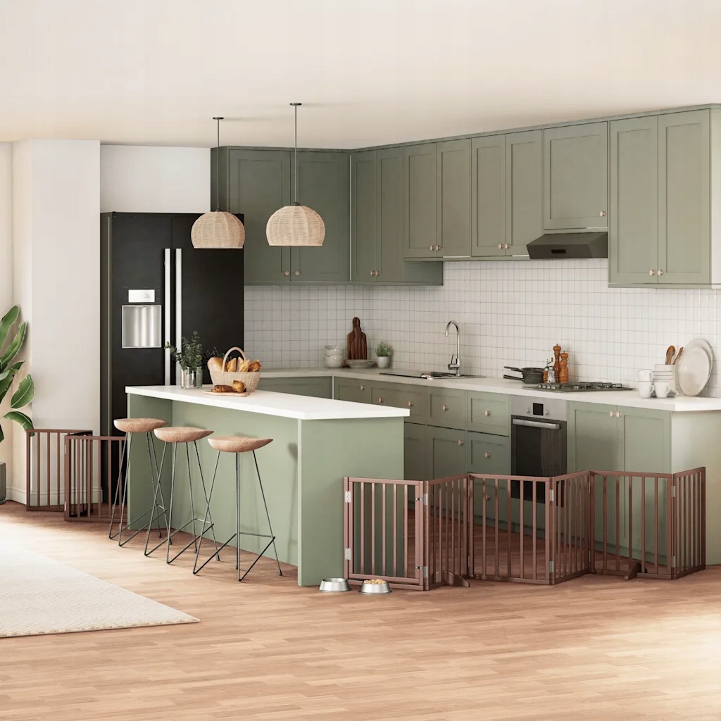 Zábrana pro psy s dvířky skládací 9 panelů hnědá 450 cm topol Hnědá 3155547