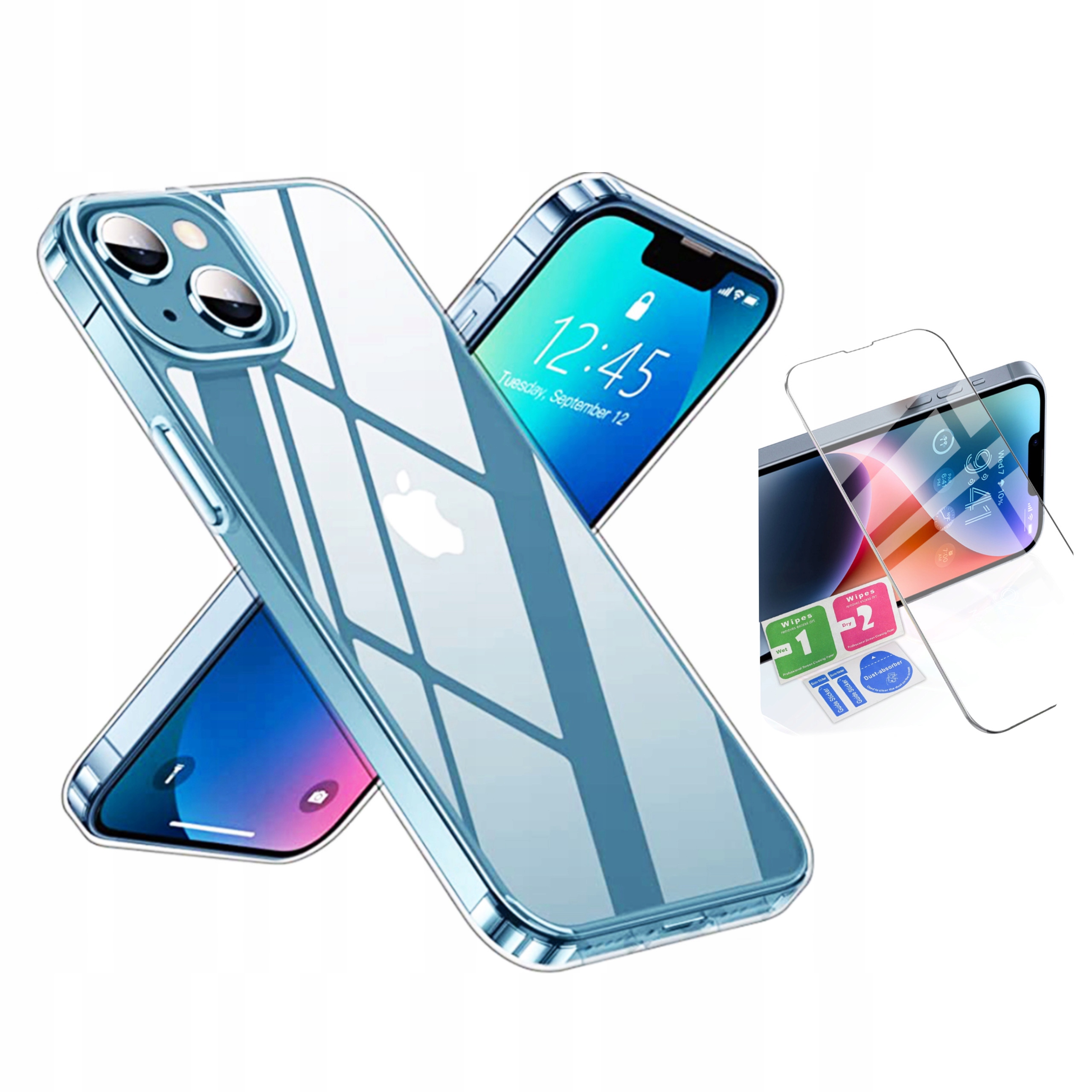 Etui do iPhone 13 / iPhone 14 Case CLEAR + Szkło i akcesoria do czyszczenia