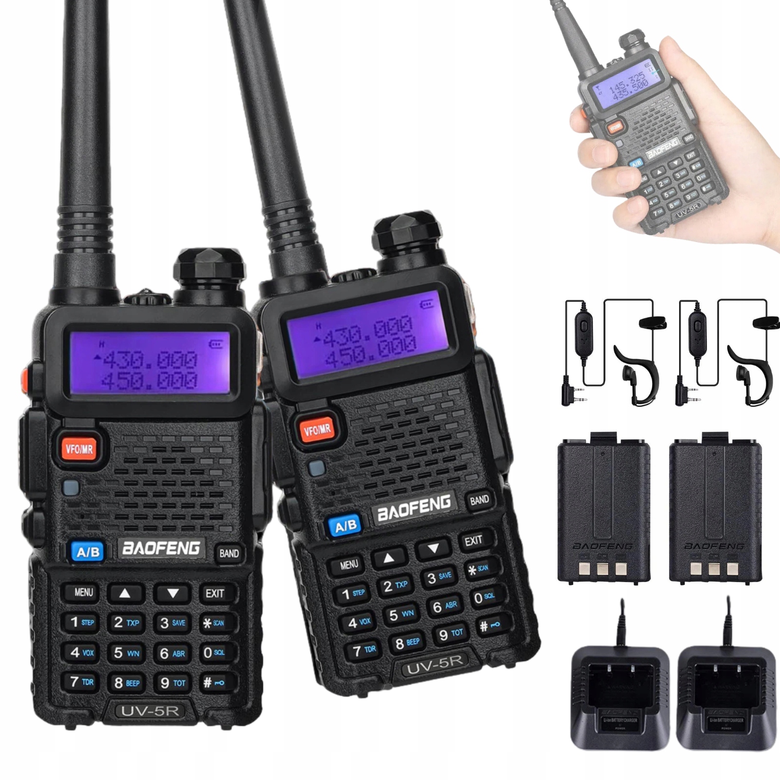 2X Krótkofalówka Baofeng RADIOTELEFON KRÓTKOFALÓWKA BAOFENG UV-5R 5W ZESTAW