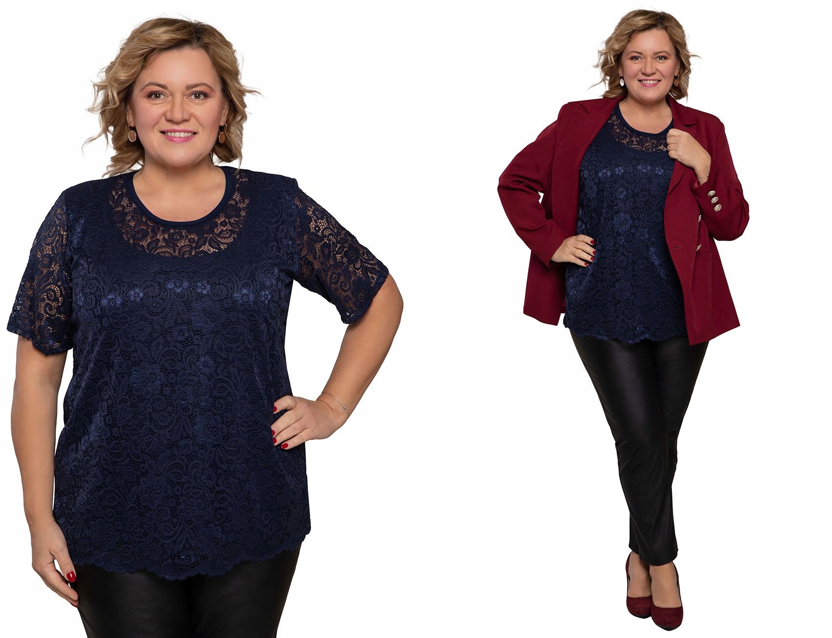 Tmavě modrá halenka z květinové krajky 60/62