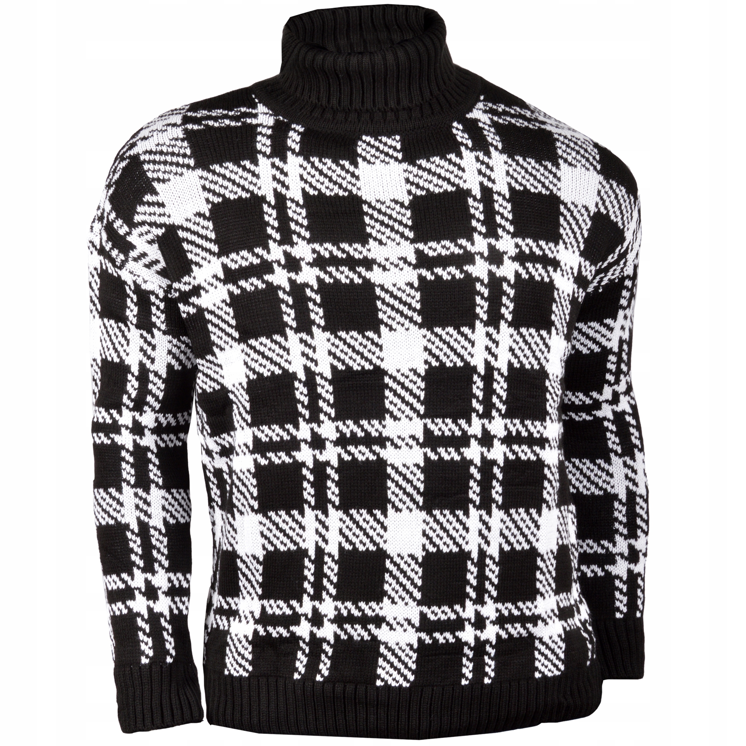 Pánský svetr Mřížka Rolák Stojáček Oversize Mikina Plus Size Vlněná