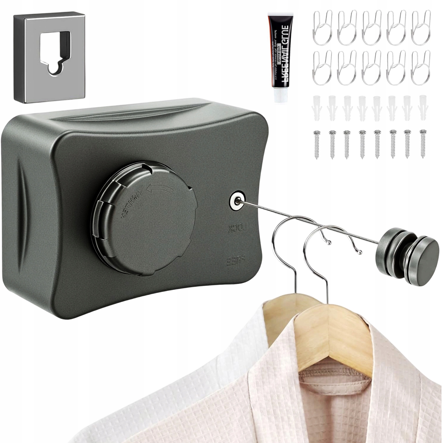 Levně Vysouvací Šňůra Na Prádlo Srolovatelná, Nosnost 20 Kg, Nevyžaduje Otvory 5,1 M