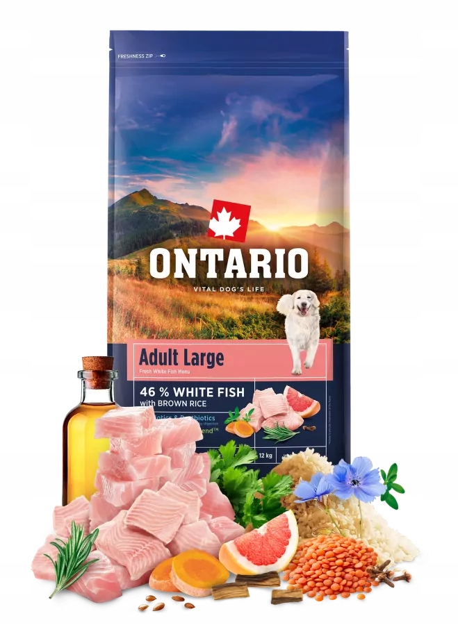 Ontario Adult Large Fish & Brown Rice Sucha Karma Dla Psów Dużych Ras 12kg
