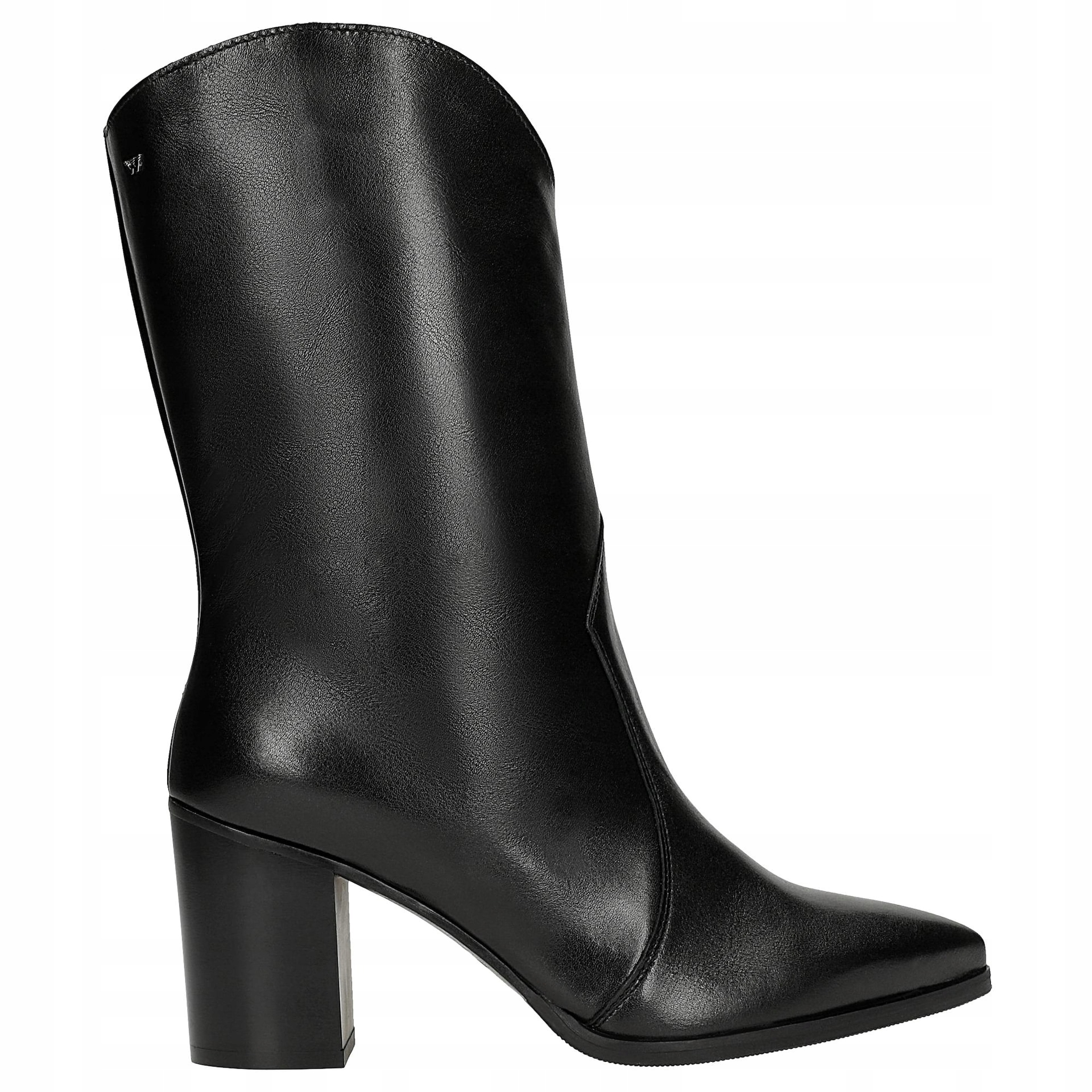 Černé kožené kovbojské boty na sloupku vel. 36