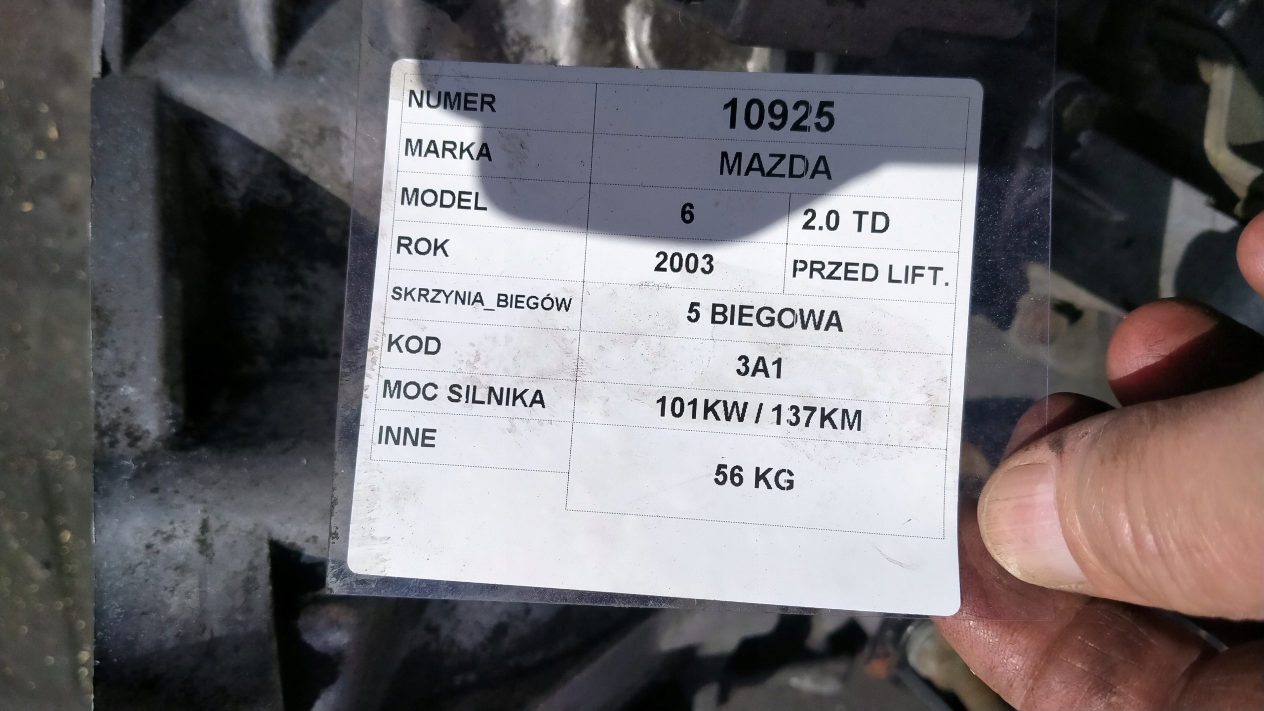 Mazda 6 2,0D 101KW 137KM CAMBIO 3A1