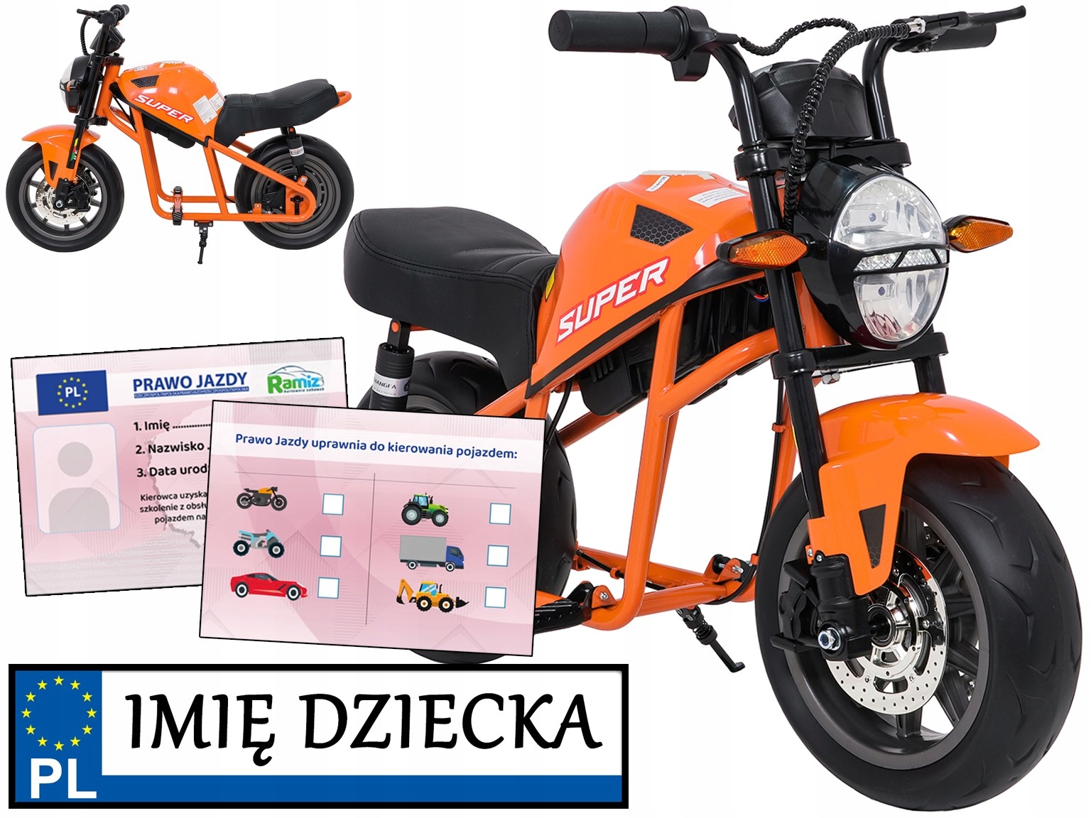 motor elektryczny na akumulator Supermoto jeździk z silnikiem 300 prawko