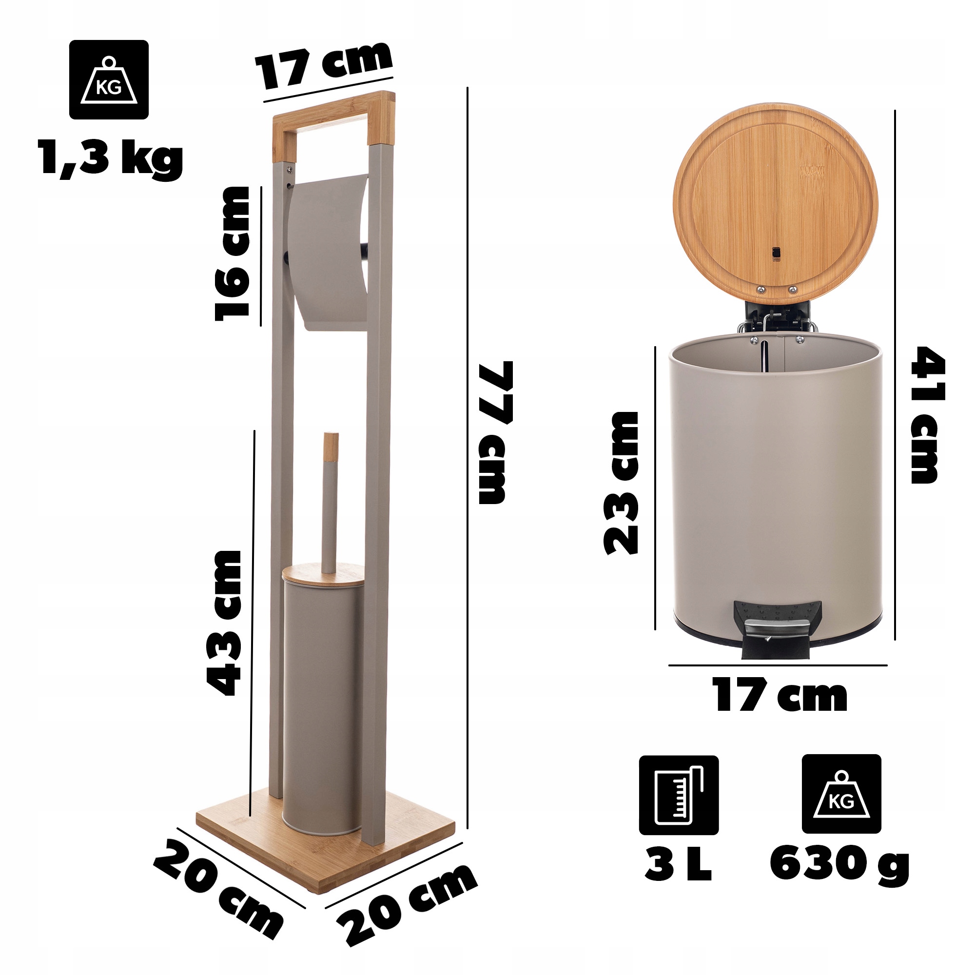 ZESTAW ŁAZIENKOWY BEŻOWY KOSZ NA ŚMIECI STOJAK NA PAPIER TOALETOWY SZCZOTKA Kod producenta K12373