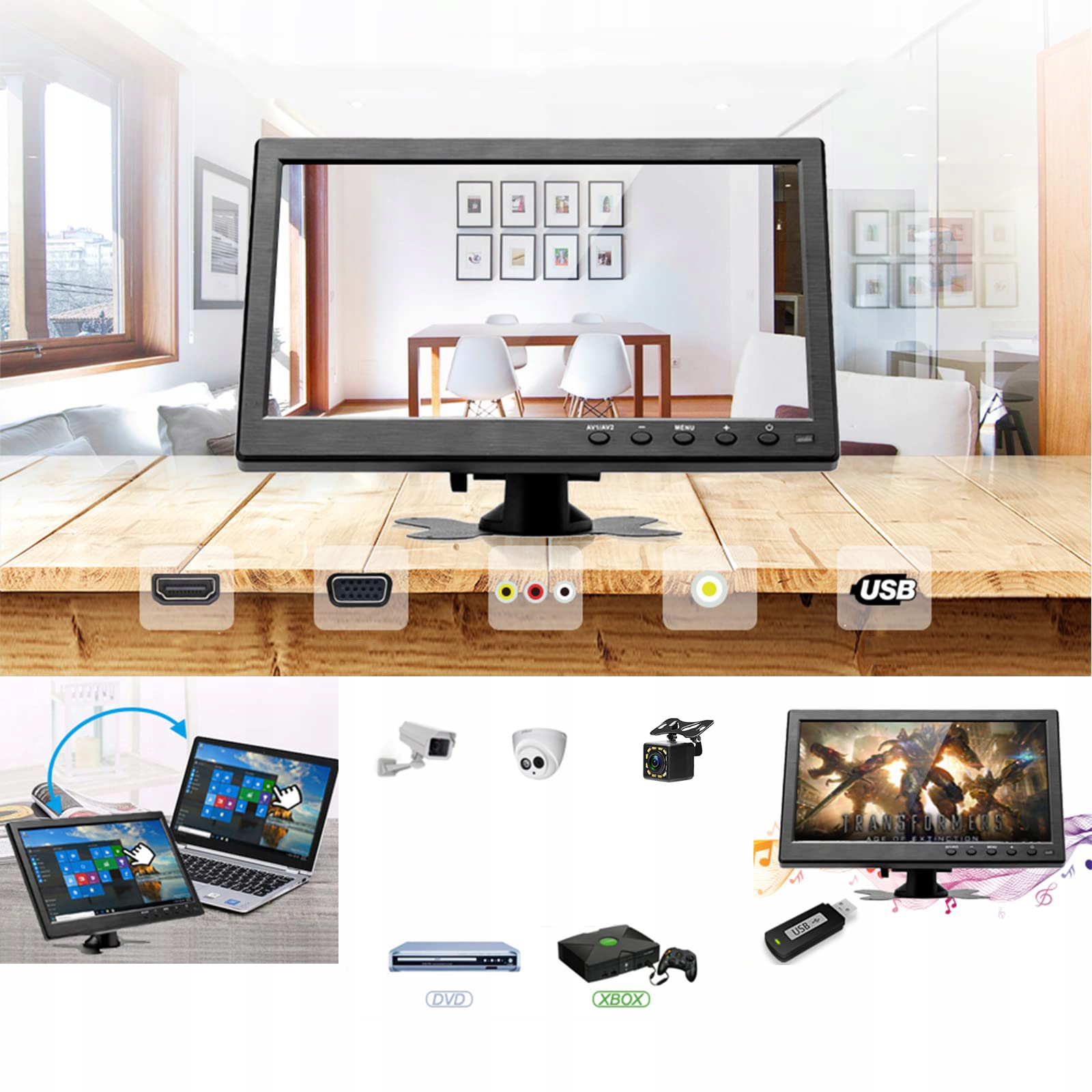 SAMOCHODOWY MONITOR LCD HD 10,1'' HDMI/BNC/VGA/AV Waga produktu z opakowaniem jednostkowym 1.1 kg