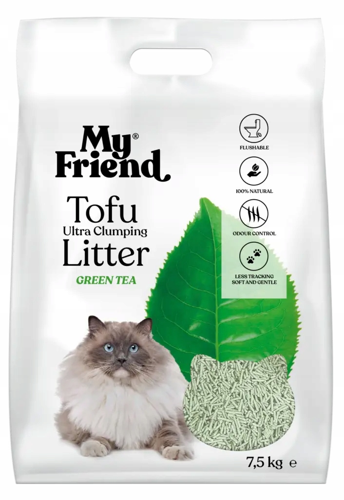 Levně My Friend Tofu Zelený Čaj 7,5 kg 2 mm shlukující se stelivo pro kočky