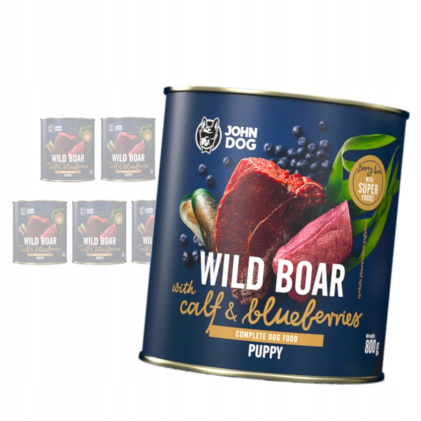 Levně John Dog Štěně divočák s telecím masem 800g*6 Plechovka
