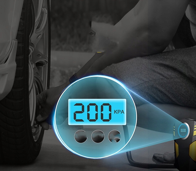 KOMPRESOR SAMOCHODOWY BEZOLEJOWY POMPKA DO KÓŁ ZESTAW SPRĘŻARKA 12V LED LCD Wydajność efektywna 35 l/min