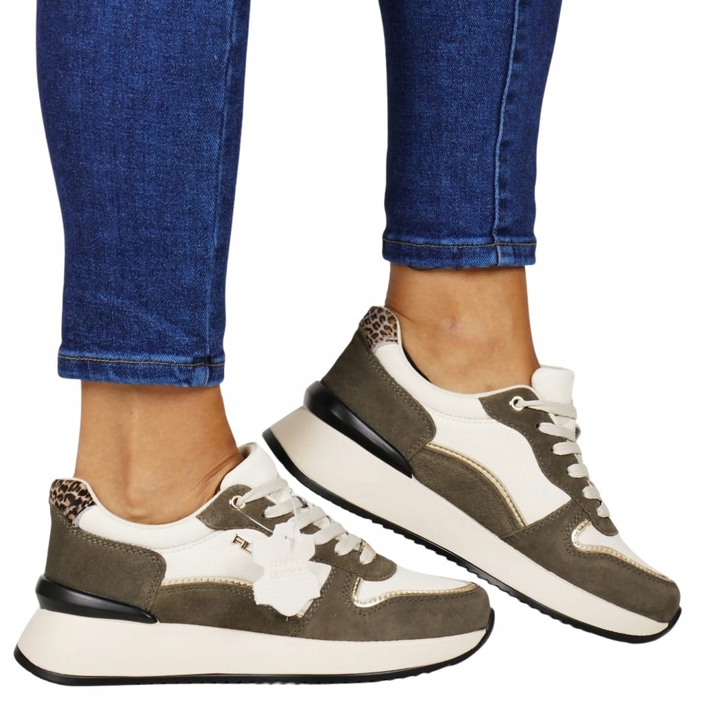 Béžové Bílé Kožené Tenisky Na Platformě, Pohodlné Sportovní Boty A Top