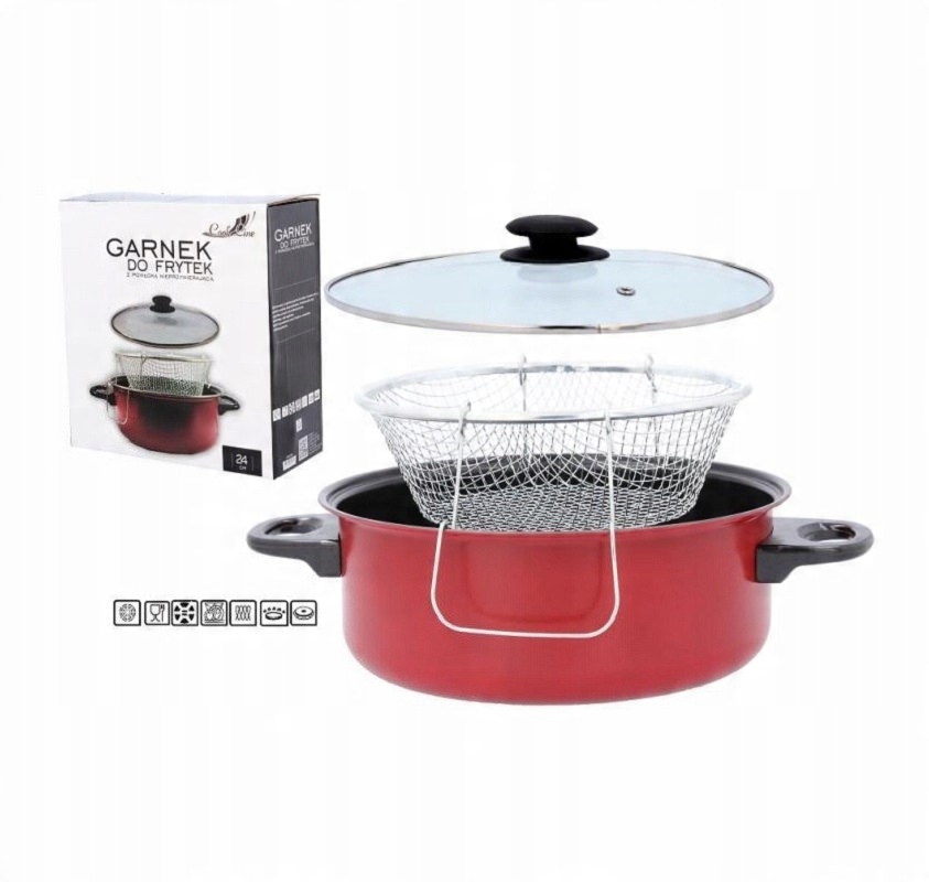 

Garnek Na Frytki Do Smażenia 24CM Sito Pokrywa