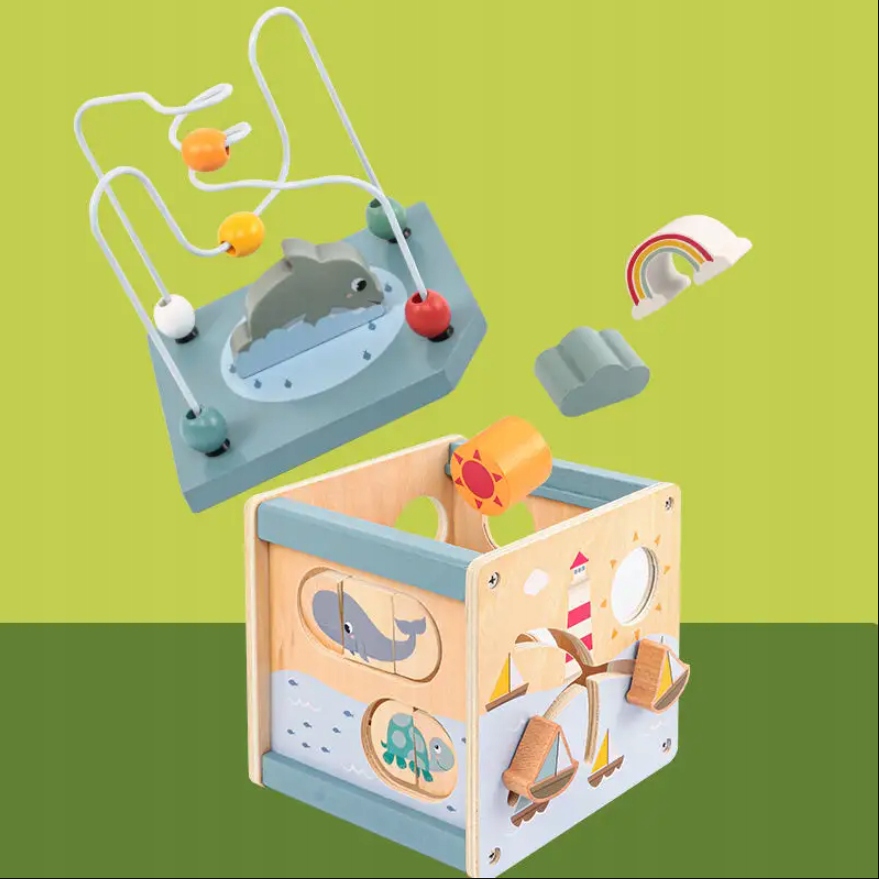 SORTER DREWNIANY KOSTKA EDUKACYJNA MONTESSORI KLOCKI UKŁADANKA LABIRYNT Marka inna