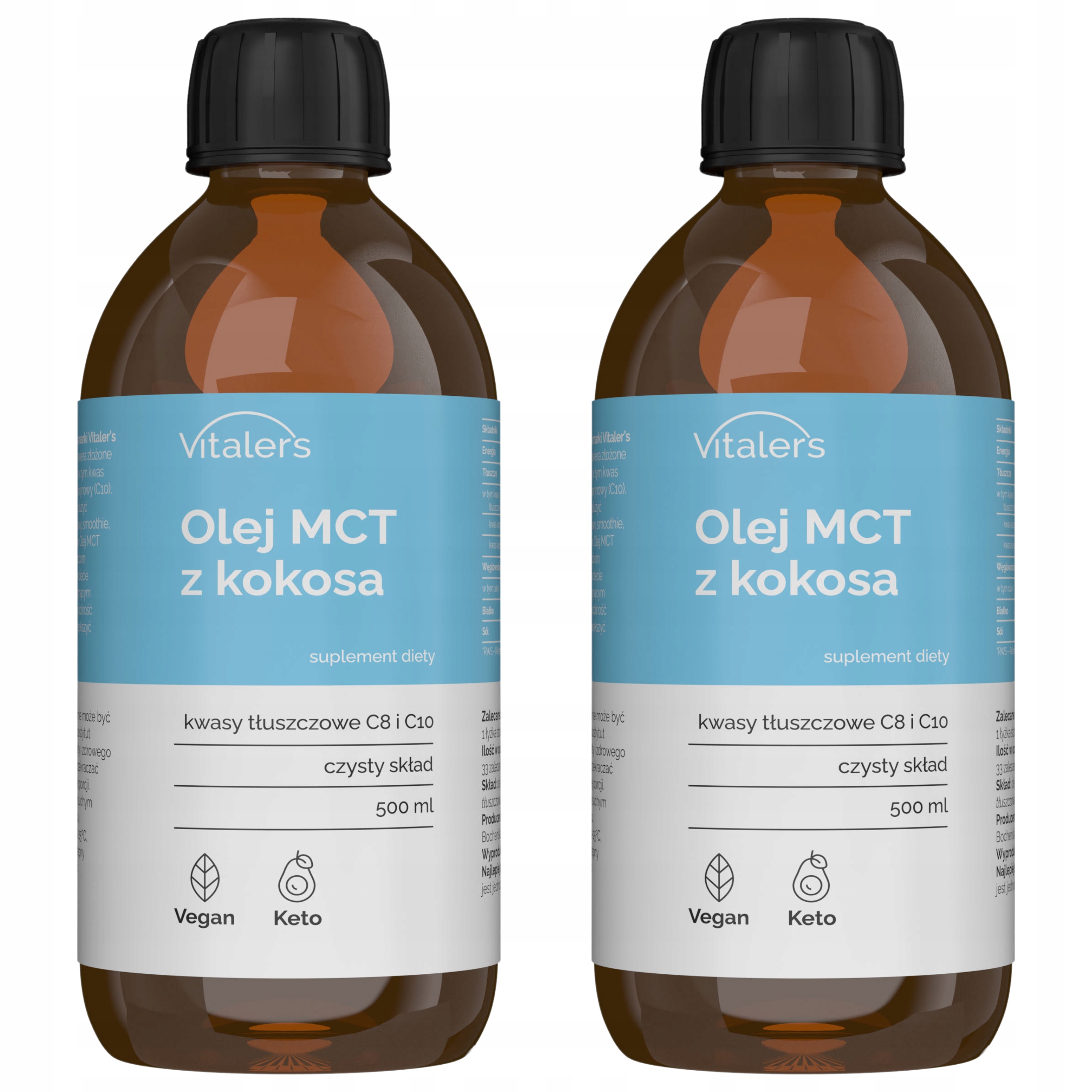 Levně 2x Mct olej z kokosu Vitaler's Kaprilová kyselina C8 Kaprinová C10 Keto 500 ml