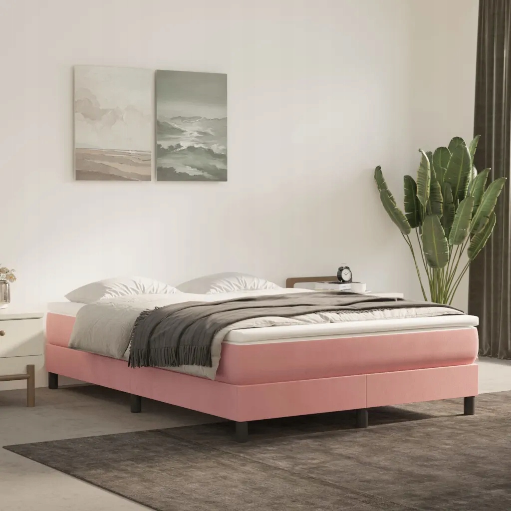 Box spring postel s matrací růžová 140x200 cm samet Růžová 3144338