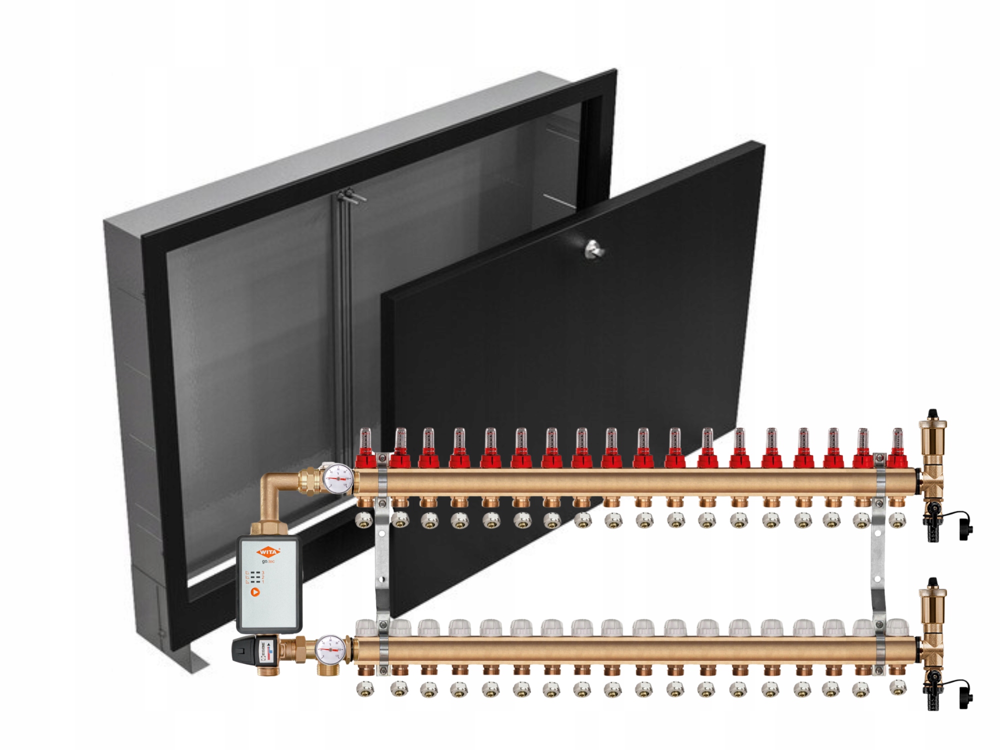 Mosazný Rozdělovač Podlah 18+ČERPADLO Vítá+podomítková Skříňka Černá+pex