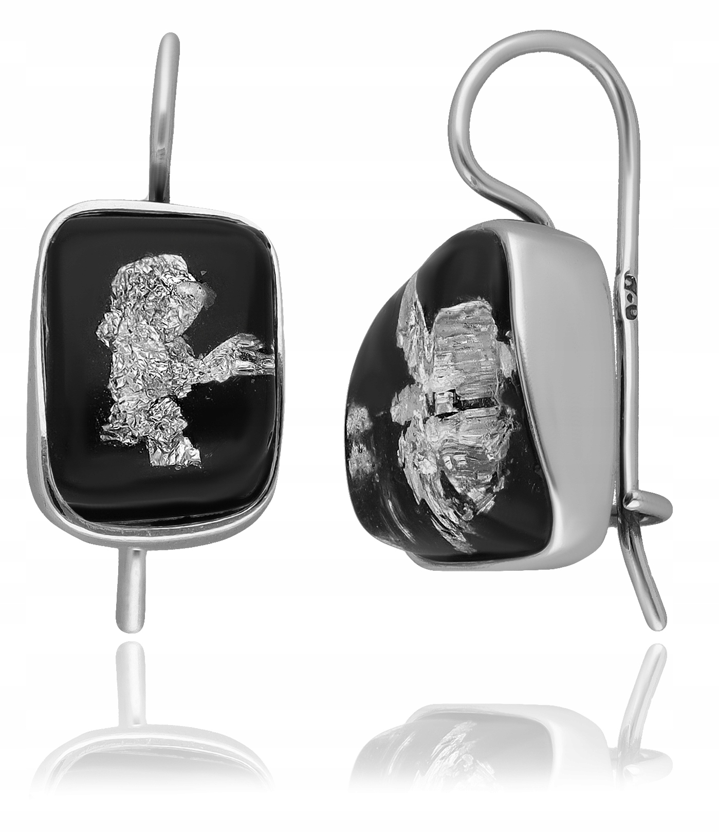 Stříbrné Náušnice Na Oušku S Pryskyřicí A Okvětními Lístky Stříbra