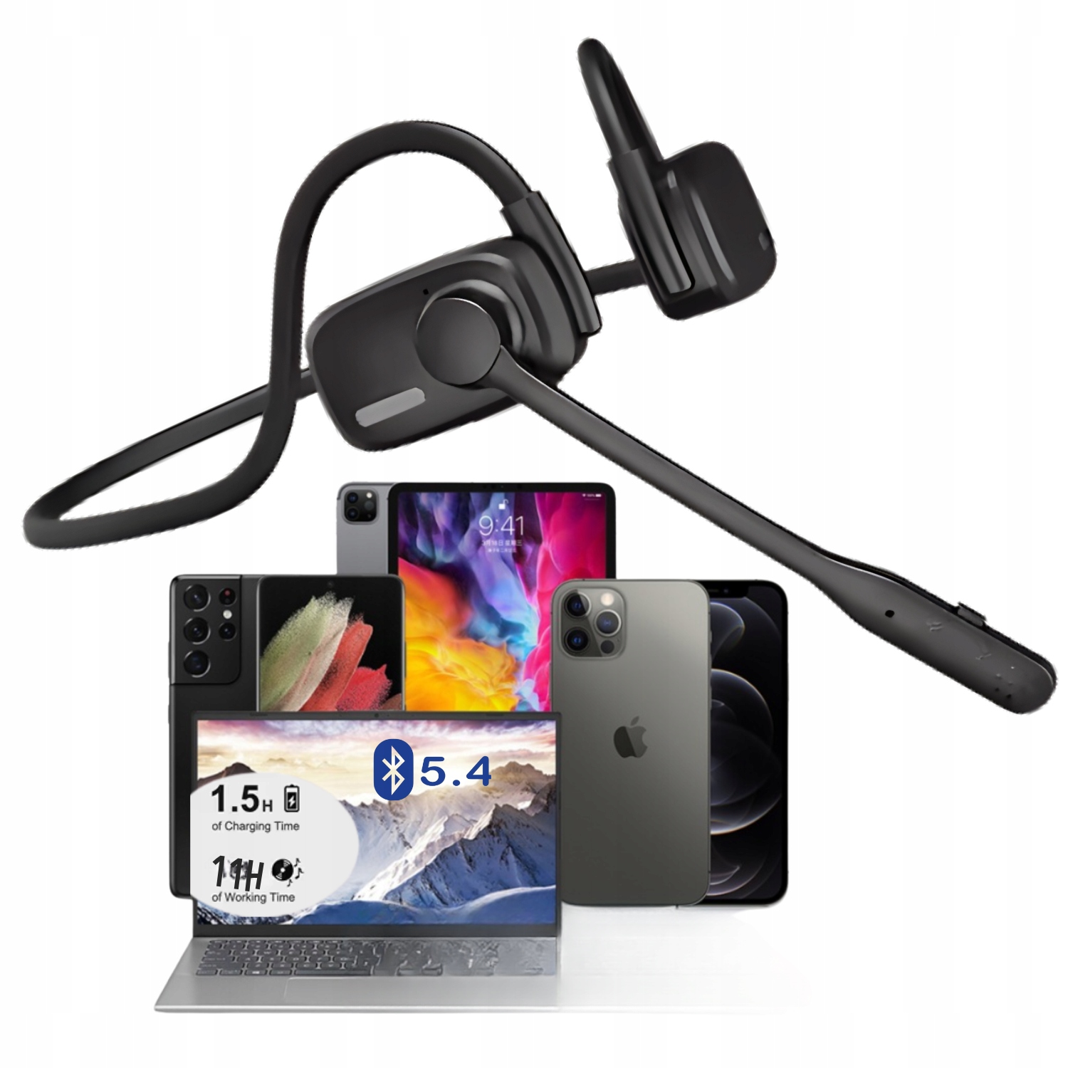 Słuchawki Bluetooth 5,4 z otwartym uchem, mikrofon Enc, IPX5, dla aktywnych