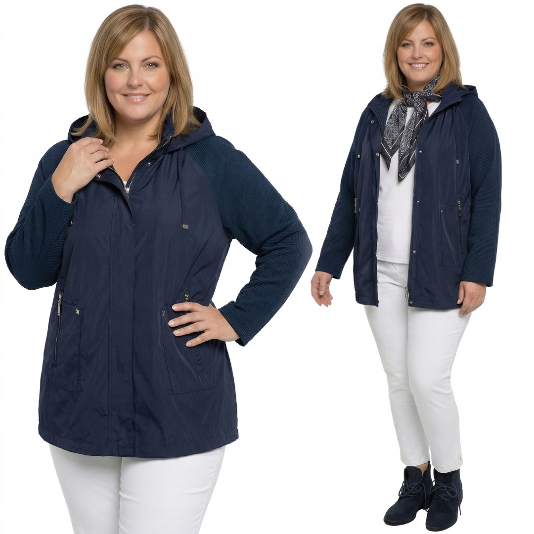 Tmavě modrá látková bunda s rukávy plus size velikost 56