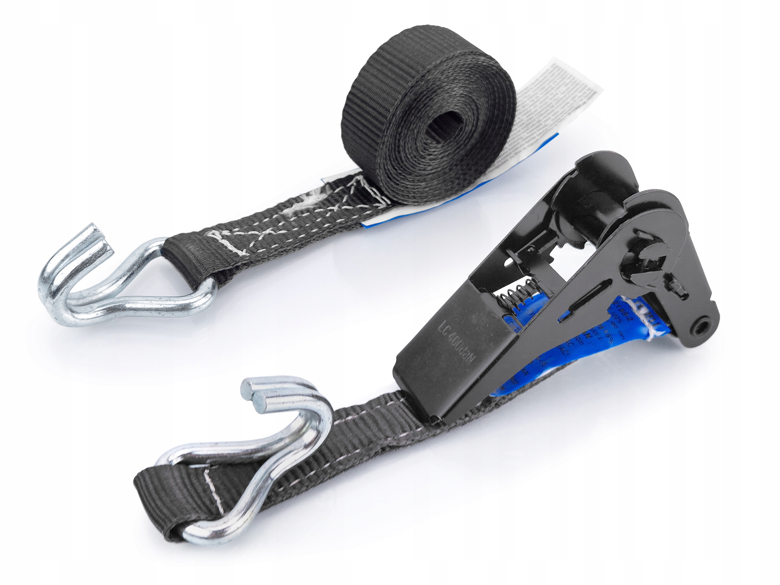 Pas transportowy 5m 25mm z napinaczem oraz hakami do spinania ładunku