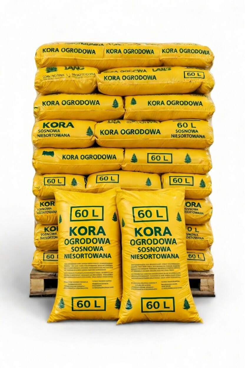 Kora Ogrodowa Sosnowa Niesortowana 0-12cm Paleta 24X60L Naturalna Ściółka