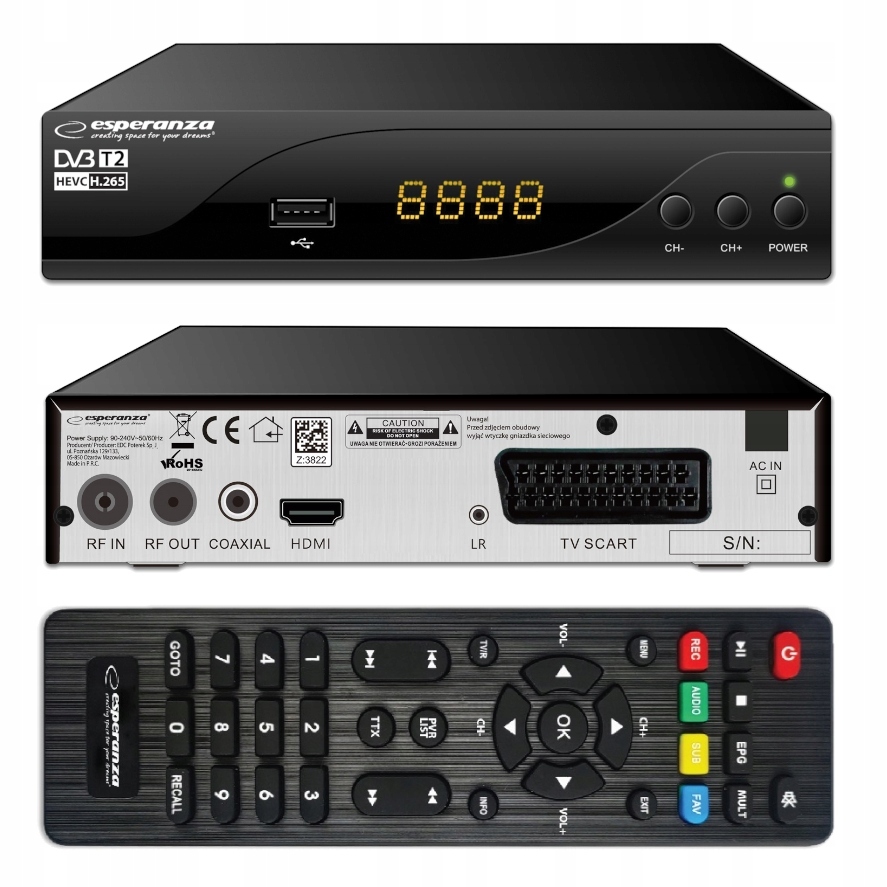 

Dekoder Tuner Tv Naziemnej Hd DVB-T2 Hevc H.265