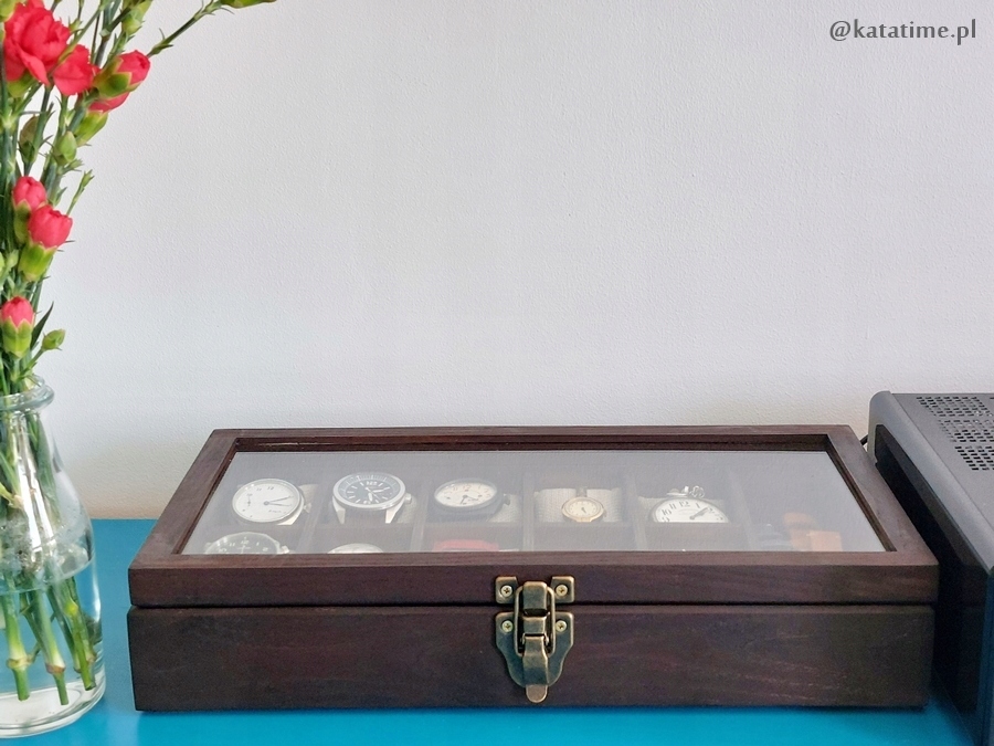 KOMÓDKA SKRZYNECZKA KASETKA PUDEŁKO NA10 ZEGARKÓW DREWNO ROBIONA RĘCZNIE