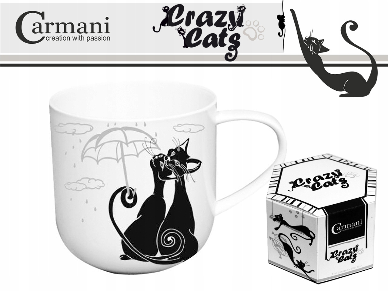 

Czarno-Biały Kubek Kociaki pod parasolem 450ml