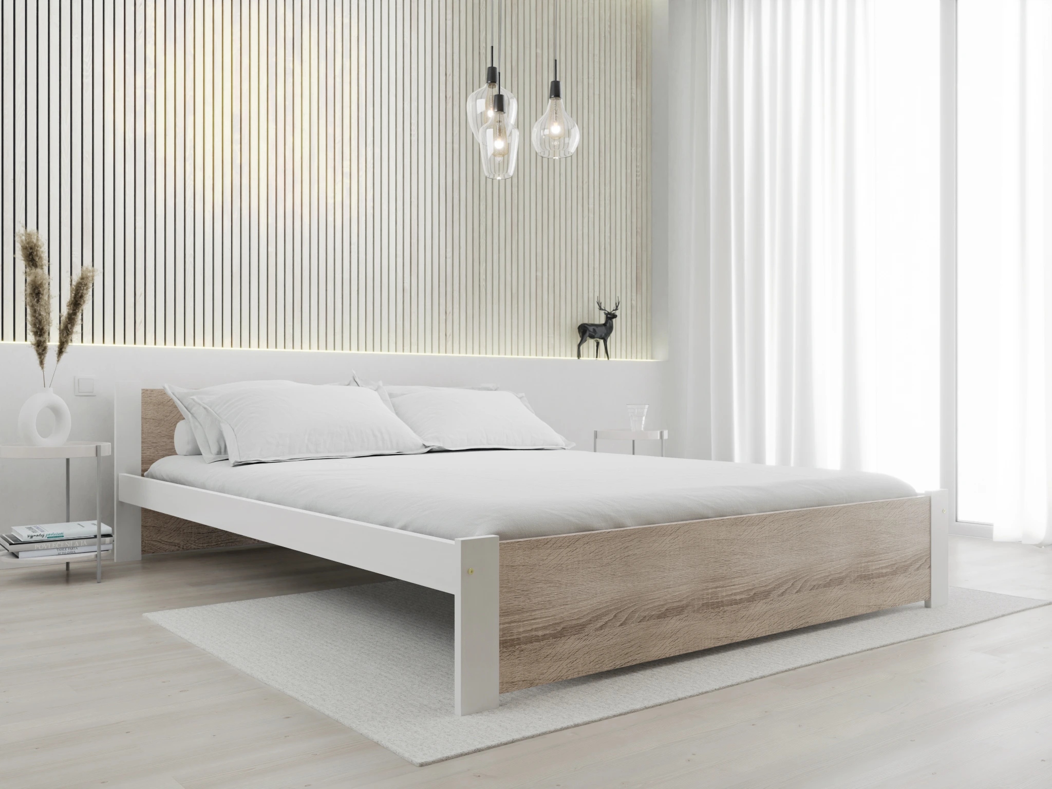Łóżko Ikaros 120×200,białe/dąb sonoma,stelaż,mat. Deluxe 10