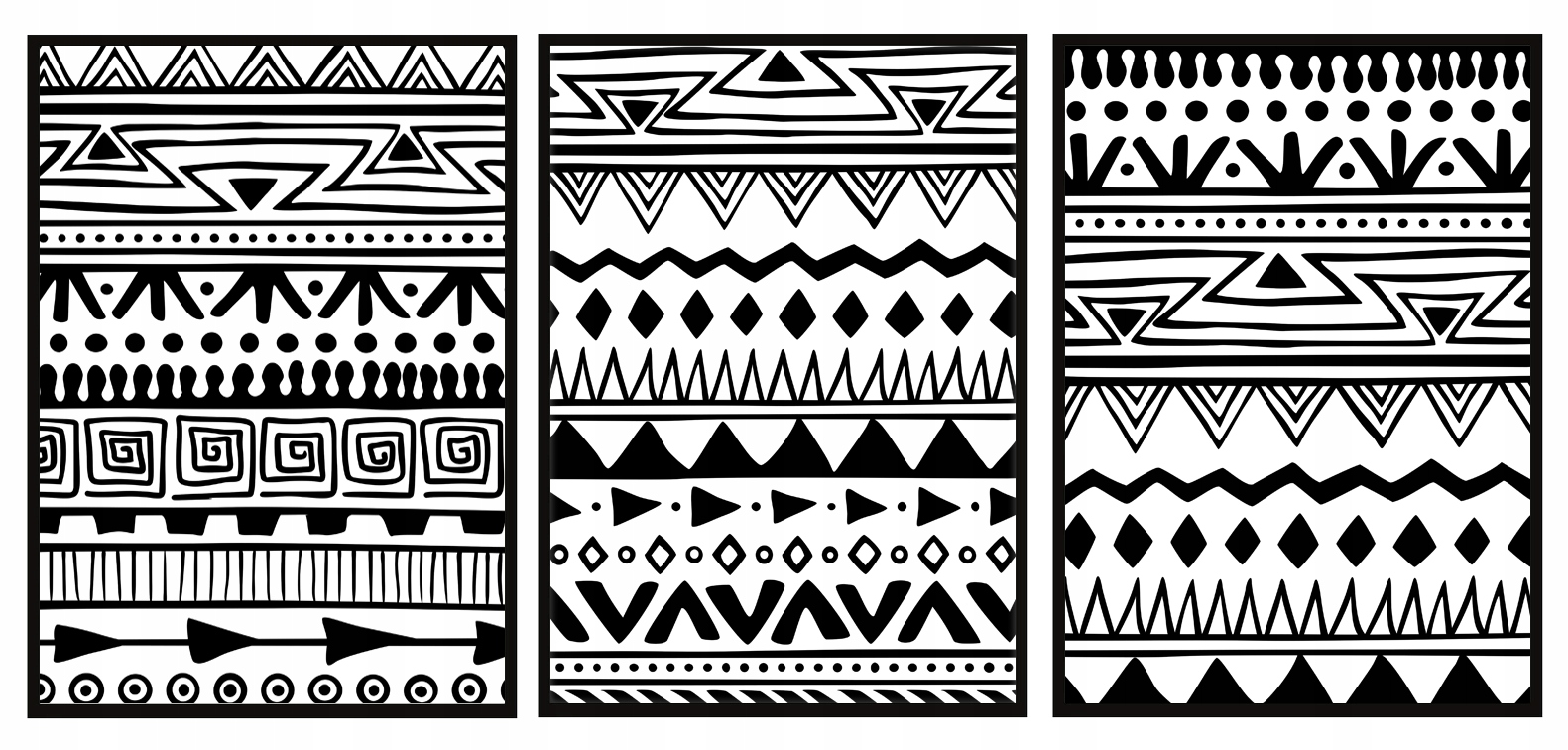 OBRAZY W RAMIE 53x73cm Tryptyk Komplet 3 obrazów ENTO BLACK WHITE biel P574