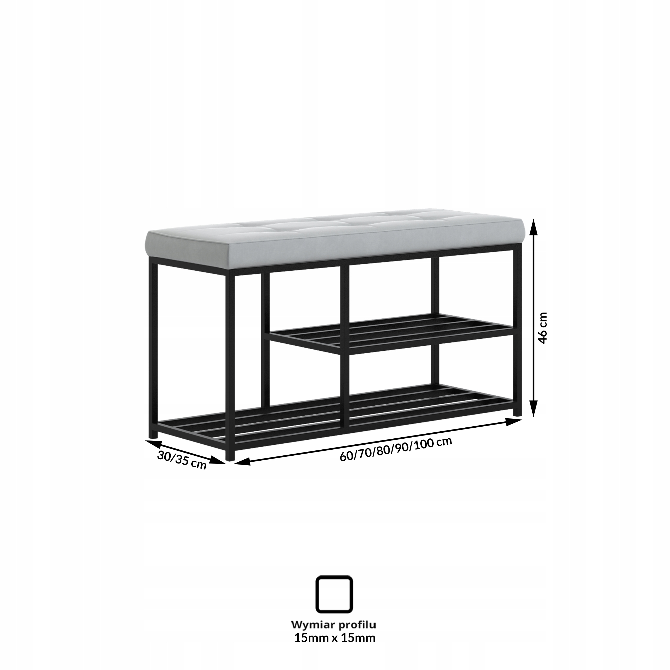 Pikowana ławka Livi z półkami na buty, 90x30 cm Kod producenta LIVIPIKK0190X30CZARNY