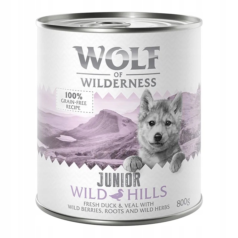 Vlhké krmivo Wolf of wilderness Junior Příchuť Kachna a telecí maso 800 g 12 ks
