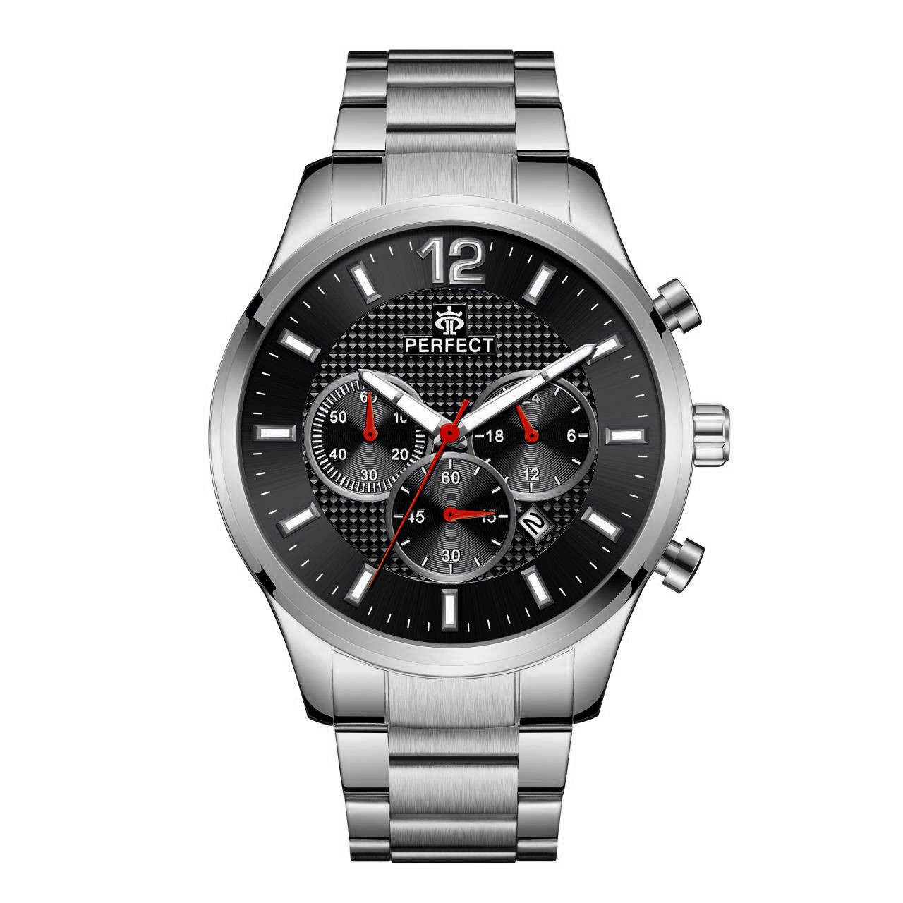 Stříbrný elegantní pánské hodinky, velký, pevný, Perfect CH01M