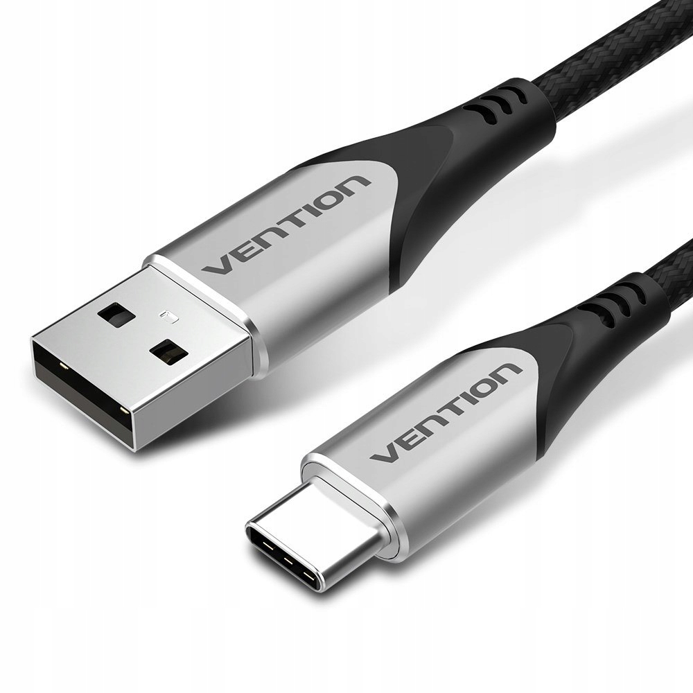 Kabel Usb-a do Usb-c Vention w oplocie 3A 480Mbps 2m szary